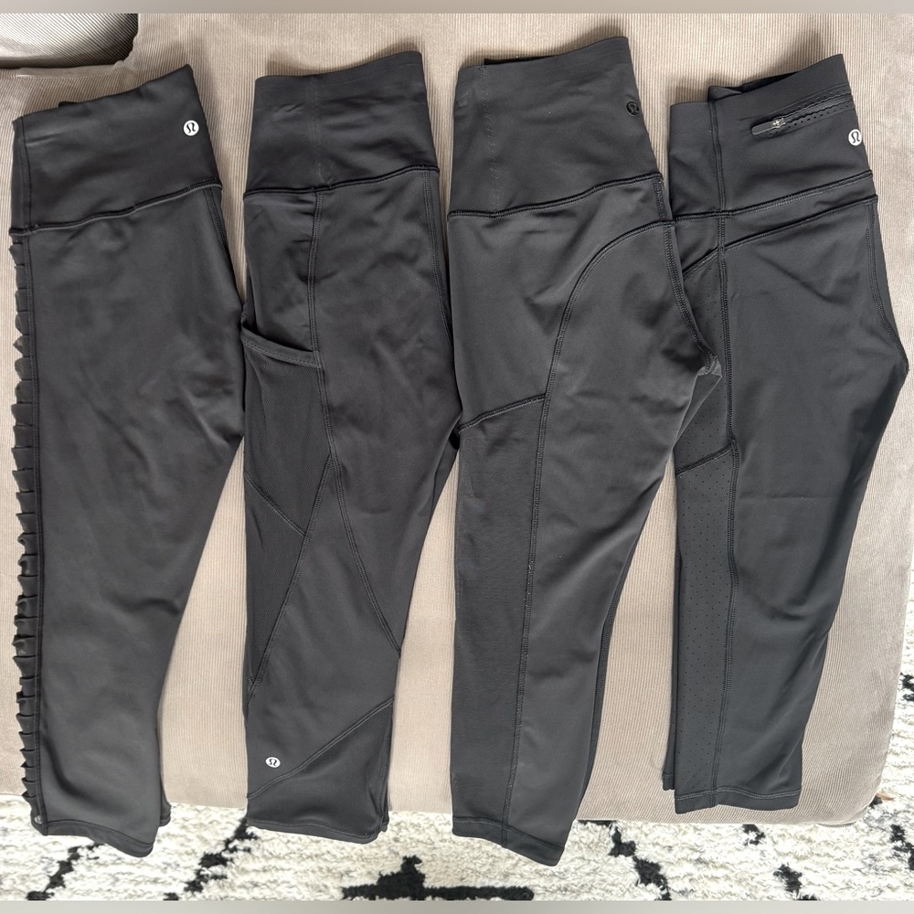 LOT of Lululemon Black with Mesh Cropped Leggings Size 4 - Rare & Like New!